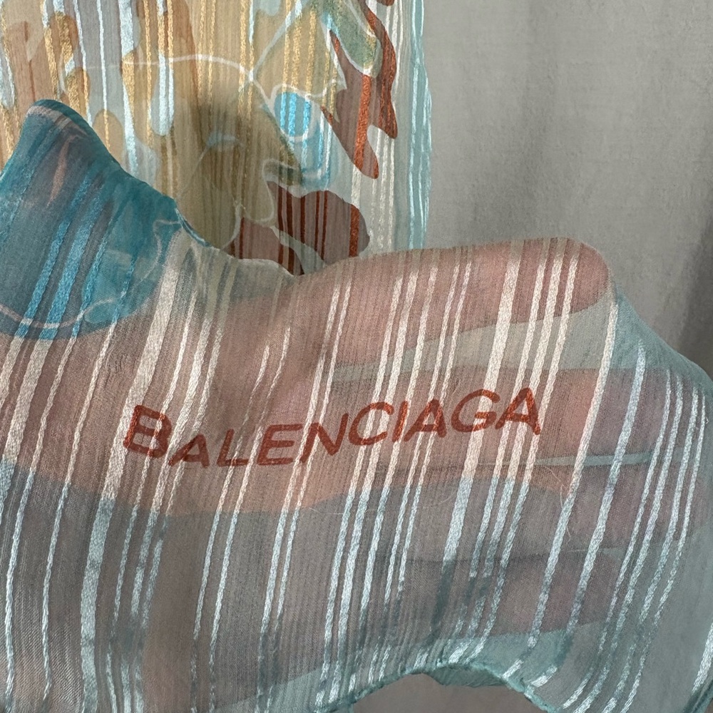 Balenciaga Turquoise Gold and Brown Silk Scarf Vintage